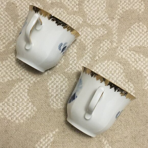 Two Delft Blue and Gold Porcelain Holland Teacup and Saucer Set - Picture 2 of 15